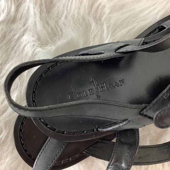 Cole Haan Black Leather & Suede Criss Cross Buckle Flat Sandals NWOB 10 - Picture 4 of 5